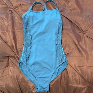 Mirella teal leotard with Lace Accents, petite